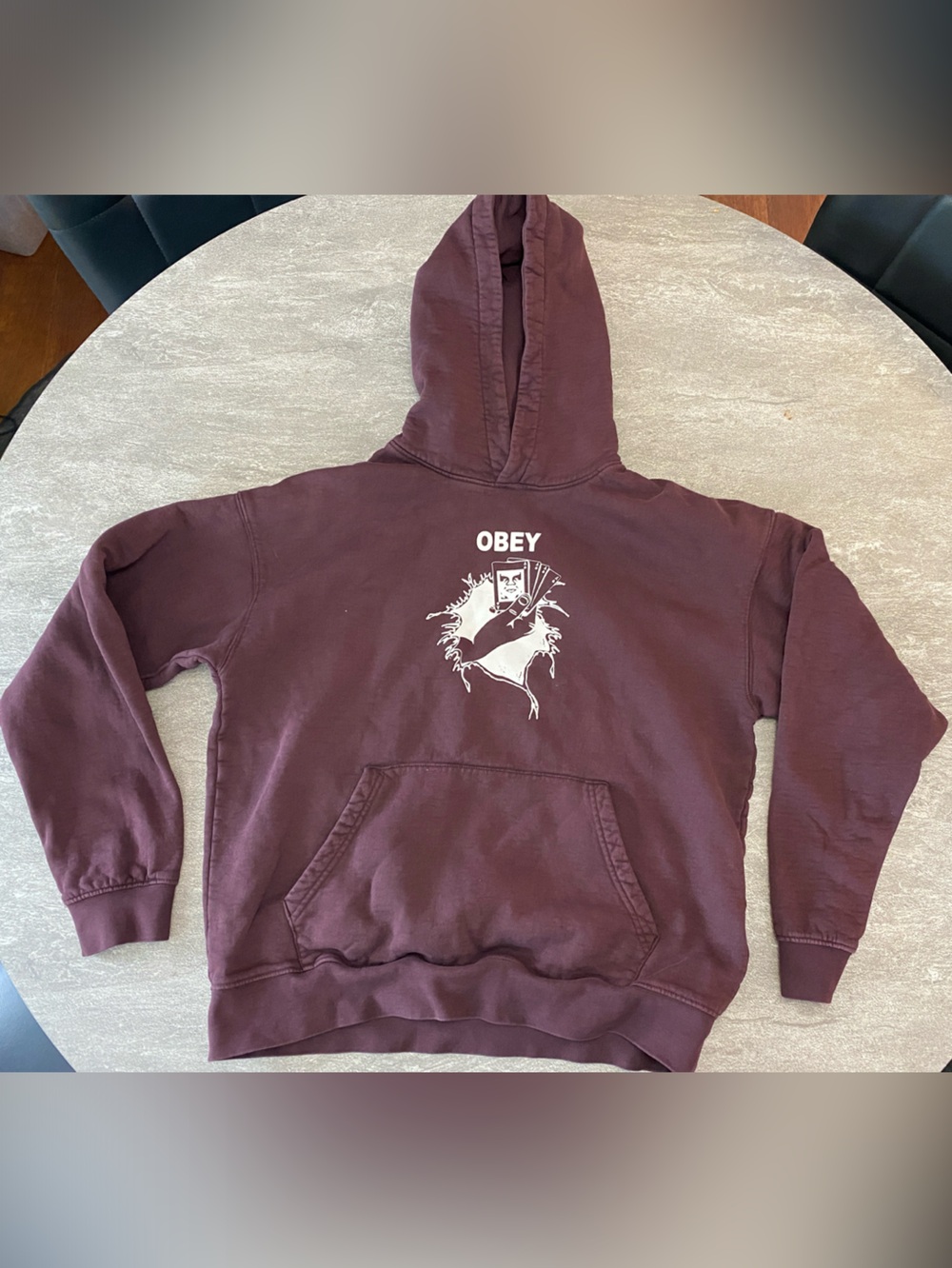 Obey Maroon Hoodie with White Graphic